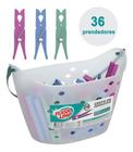 Kit Cesta 36 Pregadores De Roupas Prendedores Varal Flashlim