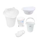 Kit Cesto, Lixeira, Saboneteira, balde E Bacia Gatinho Branco  - Plastibaby