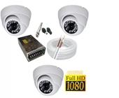 Kit Cftv 3 Câmeras Segurança 1080 Full Hd Dome Infra vermelho alta Resolução com acessórios - Protec