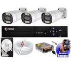 Kit Cftv 3 Câmeras Segurança Colorida Dia Noite Full Color 2mp 1080p 20m Dvr Full Hd 4 Ch