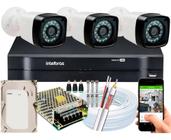 Kit Cftv 3 Cameras Segurança digital hd Dvr Intelbras 4ch C/ HD 500GB e 100m de cabo