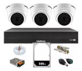 Kit Cftv 3 Câmeras Segurança Dome 1220 Full hd com Audio Microfone Dvr Mhdx 1004c Intelbras 500gb