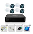 Kit Cftv Dvr 4 Canais Hd 1080n + 4 Câmeras Infra 720p Giga