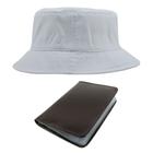 Kit Chapéu Bucket Hat E Carteira Masculina Pequena Marrom Compartimento Para Cédulas, Porta Documentos De Carro E Rg