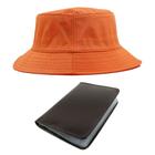 Kit Chapéu Bucket Hat E Carteira Masculina Pequena Marrom Compartimento Para Cédulas, Porta Documentos De Carro E Rg