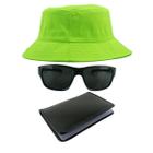 Kit Chapéu Bucket Hat, Óculos de Sol Retangular E Carteira MD-38