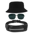 Kit Chapéu Bucket Hat, Pochete Ajustável Com Saída Fone E Óculos de Sol Piloto Quadrado Proteção Uv400 Clássico MD-23