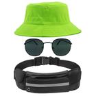 Kit Chapéu Bucket Hat, Pochete Ajustável Impermeável Saída Fone E Óculos de Sol Hexagonal Armação De Metal Pequeno MD-29