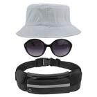 Kit Chapéu Bucket Hat, Pochete Impermeável Saída Fone E Óculos Redondo De Sol Feminino Adulto Com Proteção UV400 MD-27