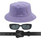 Kit Chapéu Bucket, Oculos De Sol Proteção Uv400 E Cinto Fivela Violão CF35