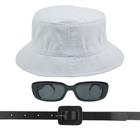 Kit Chapéu Bucket, Oculos De Sol Proteção Uv400 E Cinto Quadrado CF01