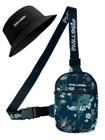 Kit Chapeu Bucket Preto + Shoulder Bag Mini Bolsa Lateral Masculina Pega a Visão Floral PV