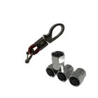 Kit Chaveiro Carro Metal Couro + Tampa Válvula Pneu Peugeot Preto e Vermelho