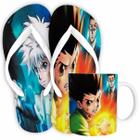 Kit Chinelo e Caneca de Porcelana Hunter x Hunter. Hisoka, Killua, Gon, Chrollo, Kurapika, Leorio. Temático Desenho Cria