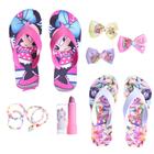 kit Chinelo Feminino Infantil Meninas Minnie e Finni Casual +Laço +Pulseira+Batom