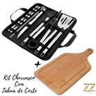 Kit Churrasco 17 Talheres Inox + Tábua de Corte