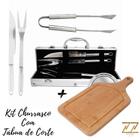 Kit Churrasco 3 Talheres Inox + Tábua de Corte