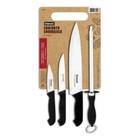 Kit Churrasco 4 Peças Inox Corte de Carne Legumes Cozinha Chef Churrasqueiro Profissional