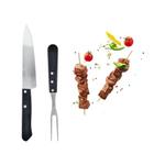 Kit Churrasco Atenas 2 Peças Faca E Garfo Inox Cabo Madeira