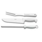 Kit Churrasco Brinox 3 peças -faca, garfo trinchante e chaira - lâmina em aço inox e cabo branco Ref. 2554/302
