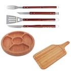 Kit Churrasco com Tabua, Bandeja, Garfo Faca Pegador e Espatula 6 Itens Mor