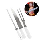 Kit Churrasco Conjunto 3 Peças Faca Garfo Chaira Acessórios Desfiadores Carne Frango Qualidade Profissional