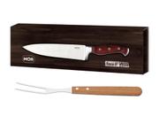 Kit Churrasco Faca 8" Chef e Garfo Trinchante Aço Inox e Cabo de Madeira