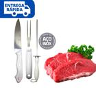 Kit Churrasco Faca Garfo e Chaira Inox 3 peças Açougue