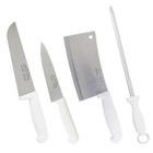 Kit Churrasco Faca para Carne Cozinha Cutelo e Chaira Inox 4 Peças