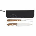 Kit Churrasco Gourmet Profissional 2 Peças Aço Inox Faca e Garfo 13" Polegadas + Capa de Proteção