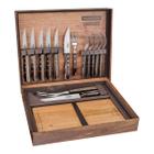 Kit Churrasco Polywood Castanho 15 Peças Inox Faca Garfo Tábua Madeira Tramontina