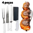 Kit Churrasco Profissional Premium 4 Peças Com Garfo Faca Chaira e Cutelo Machado Para Ossos Carne Aves Frango Porco