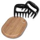 Kit Churrasco Tabua de Cortar Carne em Bambu + Par de Garras de Urso