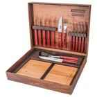 Kit Churrasco Tramontina Aço Inox e Cabos em Madeira Polywood Vermelho com Caixa de Papelão 15 Pçs