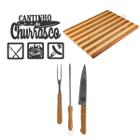 Kit Churrasqueiro Cantinho do Churrasco Tábua de carne + faca garfo e Chaira + Placas de Decoração