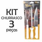 Kit Churrasqueiro Faca De Corte Churrasco Garfo Trinchante Chaira Afiador Aço Inox Cabo Branco