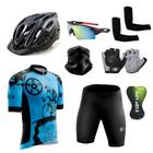 Kit Ciclismo Camisa + Bermuda C/ Proteção Gel + Capacete Bike + Acessórios