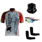 Kit Ciclismo Camisa C/ Proteção UV + Manguitos + Óculos de Proteção Espelhado + Bandana - XFreedom