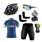 Kit Ciclismo Camisa e Bermuda C/ Forro Gel + Capacete + Luvas + Acessórios - XFreedom