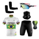 Kit Ciclismo Camisa Proteção UV e Bermuda em Gel + Óculos Esportivo + Manguito + Bandana