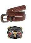 Kit Cinto Country Entalhado + Fivela Cowboy Texas Farm