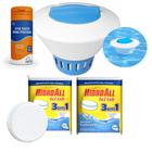 Kit Clorador Flutuante para Piscina + 2 Pastilhas de Cloro 3x1 + Fita Avaliar