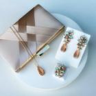 Kit Clutch, Anel, brinco e Colar nude com azul