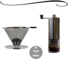 Kit Coador Café + Moedor Grãos Cozinha Utensilio Café Aço