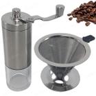 Kit Coador Reutilizável em Aço Inox tamanho 102 + Moedor De Grãos Café Manual Aço Inox C/ Ajuste De Moagem