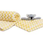 Kit cobertor bebê e naninha zigzag coala amarelo