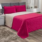 Kit Cobre Leito Colcha Dupla Face Cama King Pink com Palha