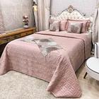 Kit Cobre Leito Colcha Midna Queen 8 Peças Dupla Face Xale Floral Jacquard Pedraria - Rose