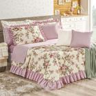 Kit Cobre Leito Matelado Estampado Floral 180 Fios Casal Queen Bruna 05 Peças - Rose