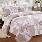 Kit Cobre Leito Solteiro Realce Patchwork + 2 Porta Travesseiros Ingrid Rosa